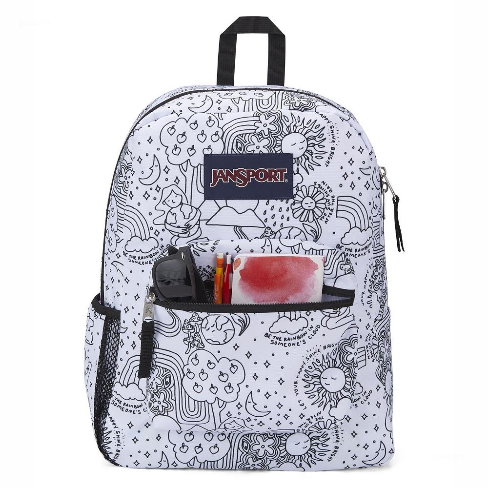 JanSport CROSS TOWN Schooltas Wit Zwart | NL_JS222