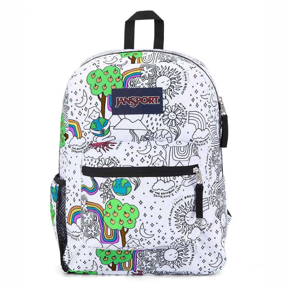 JanSport CROSS TOWN Schooltas Wit Zwart | NL_JS222