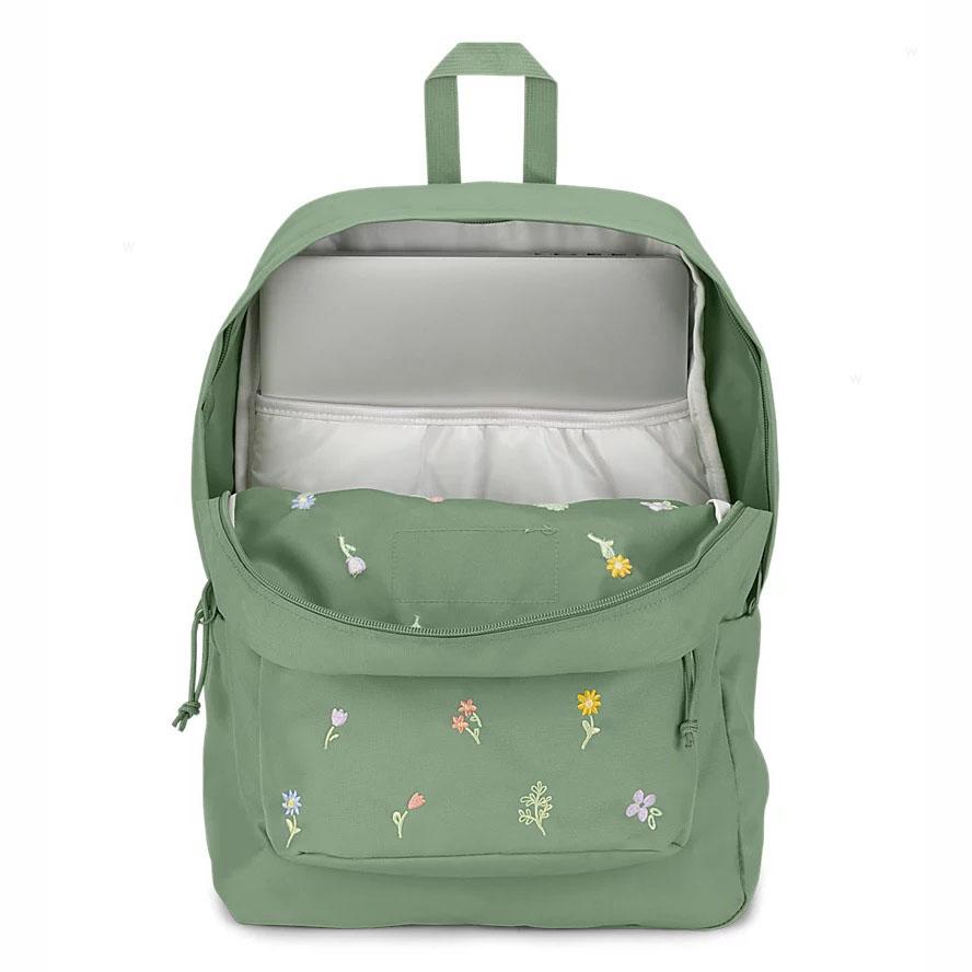 JanSport EMBROIDERED BLOSSOM BUNDLE Laptop Rugzak Groen | NL_JS358