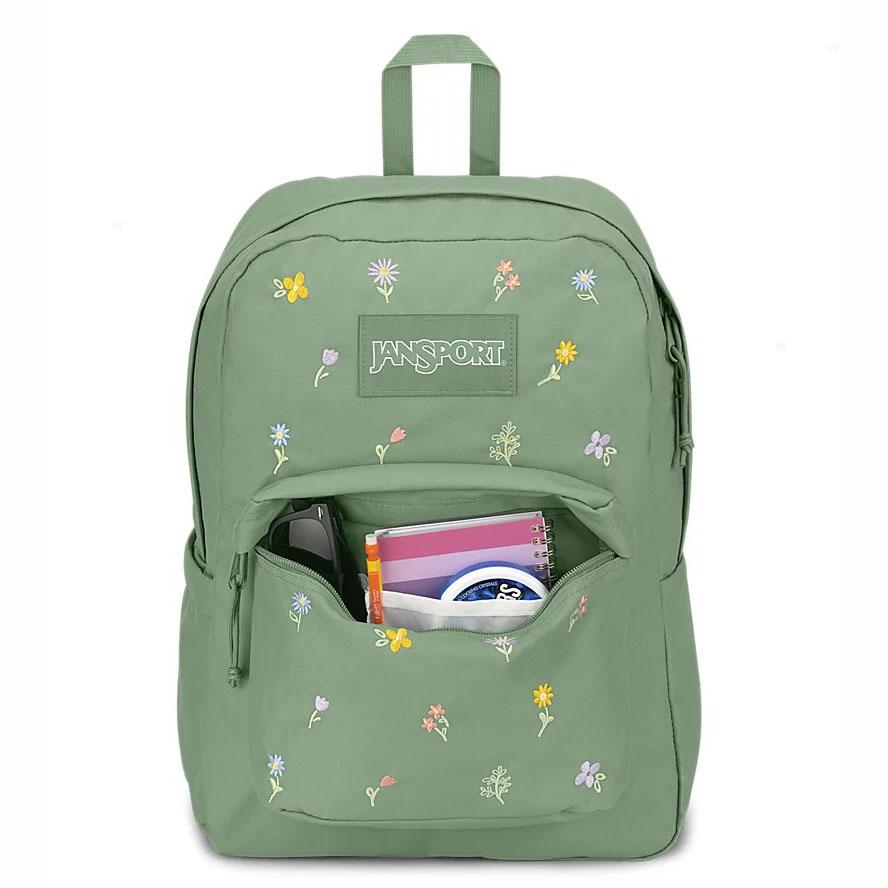 JanSport EMBROIDERED BLOSSOM BUNDLE Laptop Rugzak Groen | NL_JS358